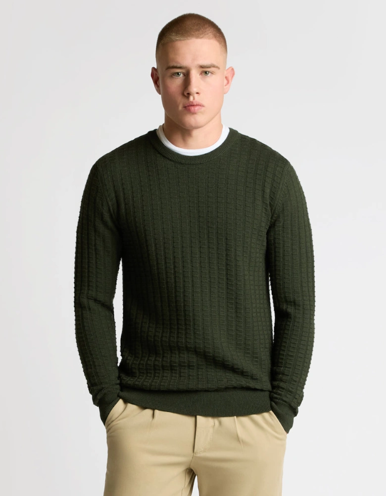 Crew Neck Waffle Knit 36 Green