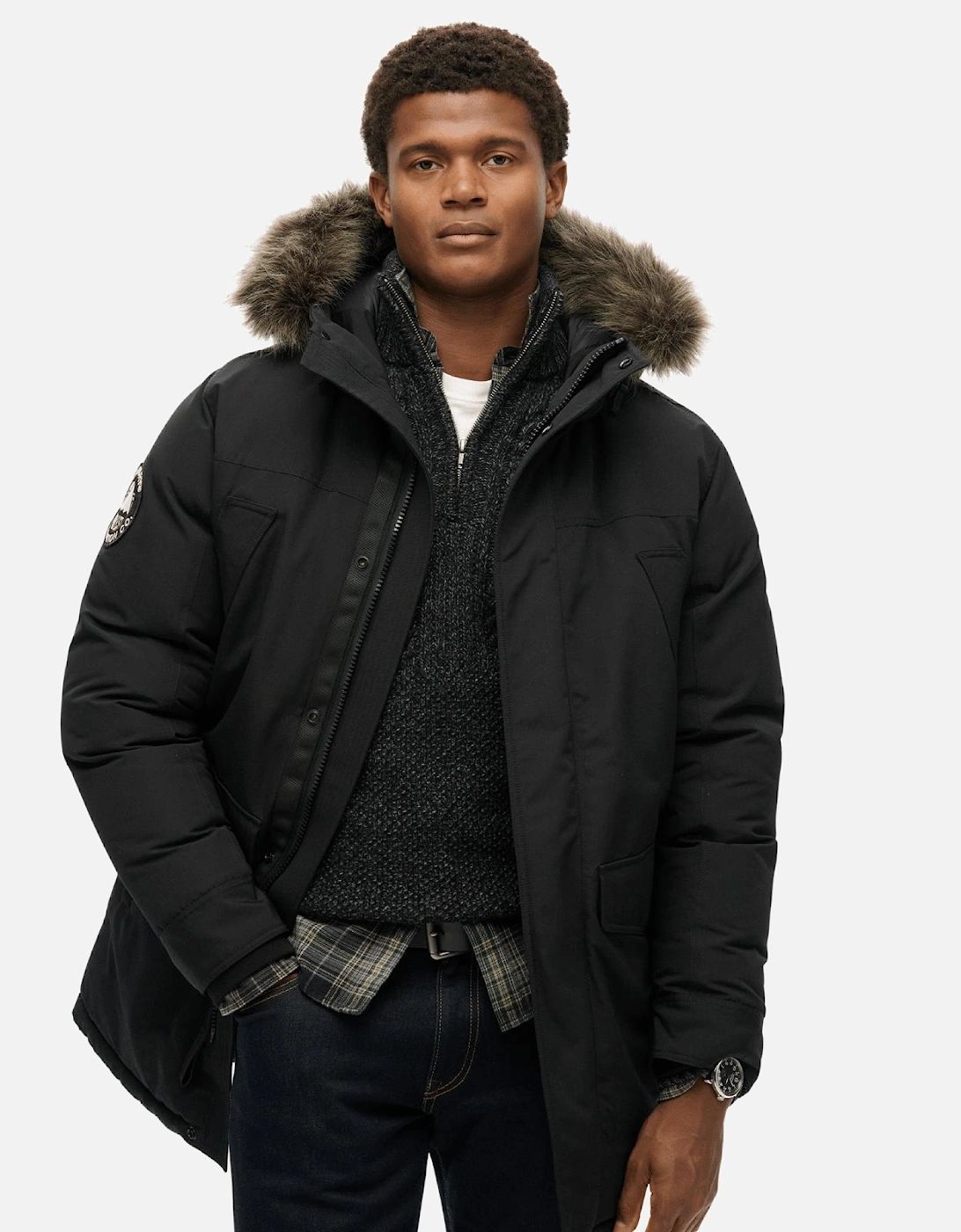 Mens Everest Faux Fur Parka Jacket, 2 of 1