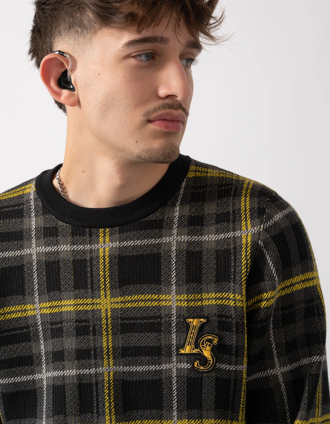 Lyle & Scott Ribbed Jacquard Tartan Crew Neck - Z865 Jet Black