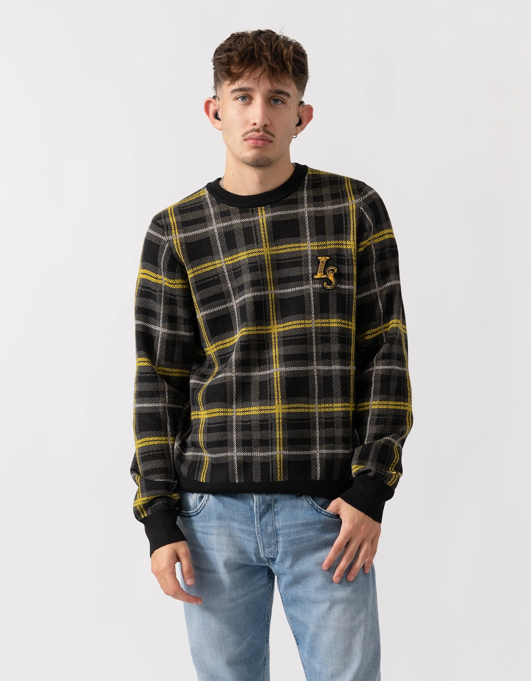 Lyle & Scott Ribbed Jacquard Tartan Crew Neck - Z865 Jet Black, 6 of 5
