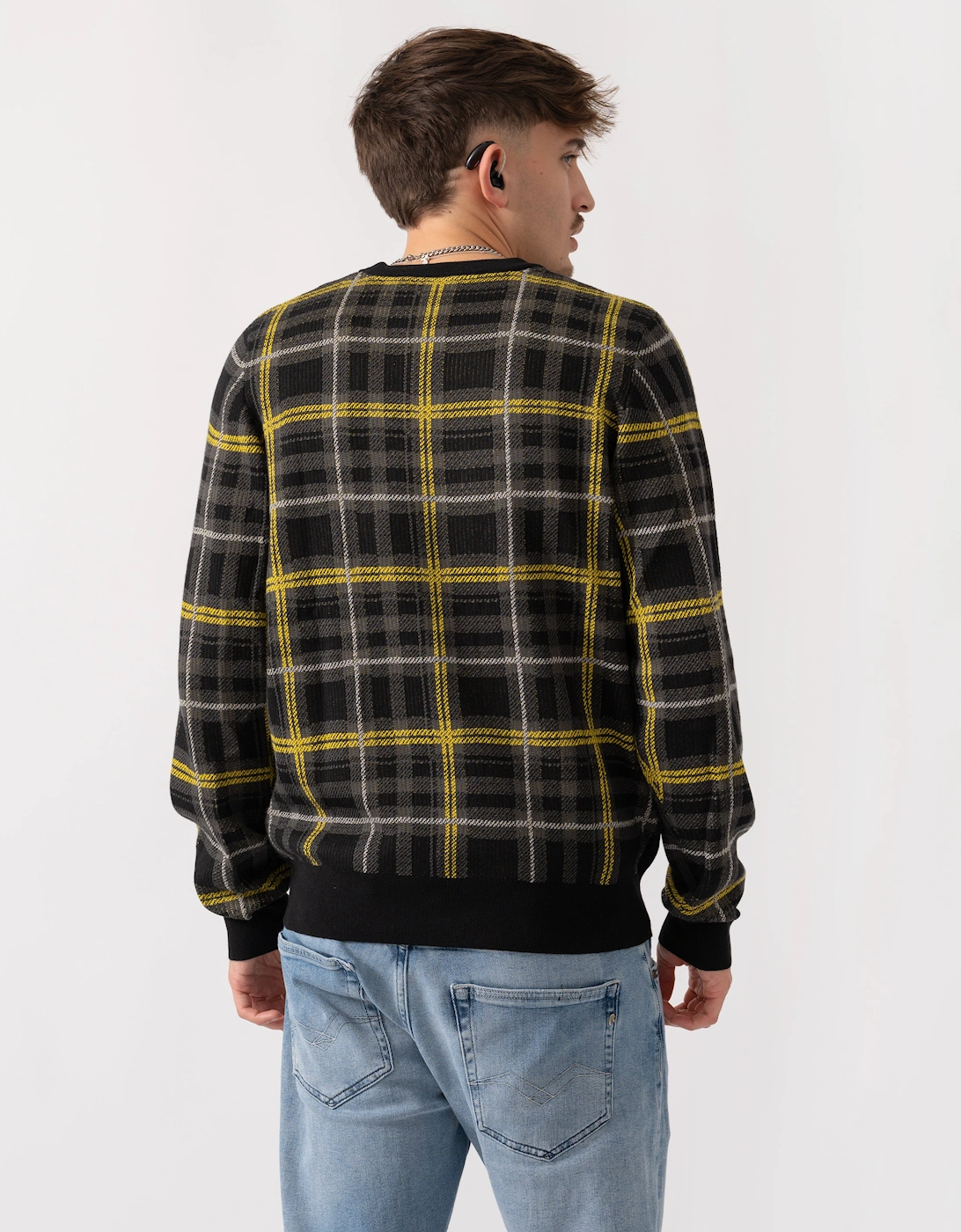 Lyle & Scott Ribbed Jacquard Tartan Crew Neck - Z865 Jet Black