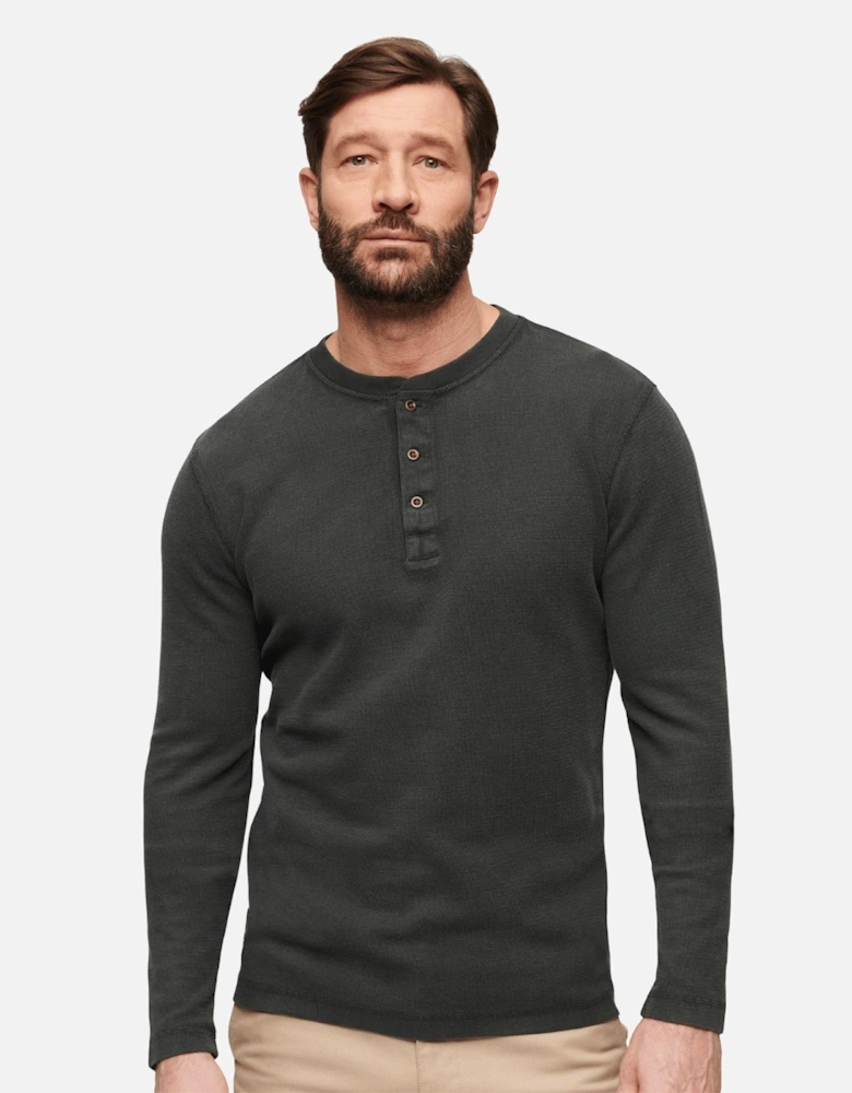 Mens Waffle Henley Long Sleeve T-Shirt