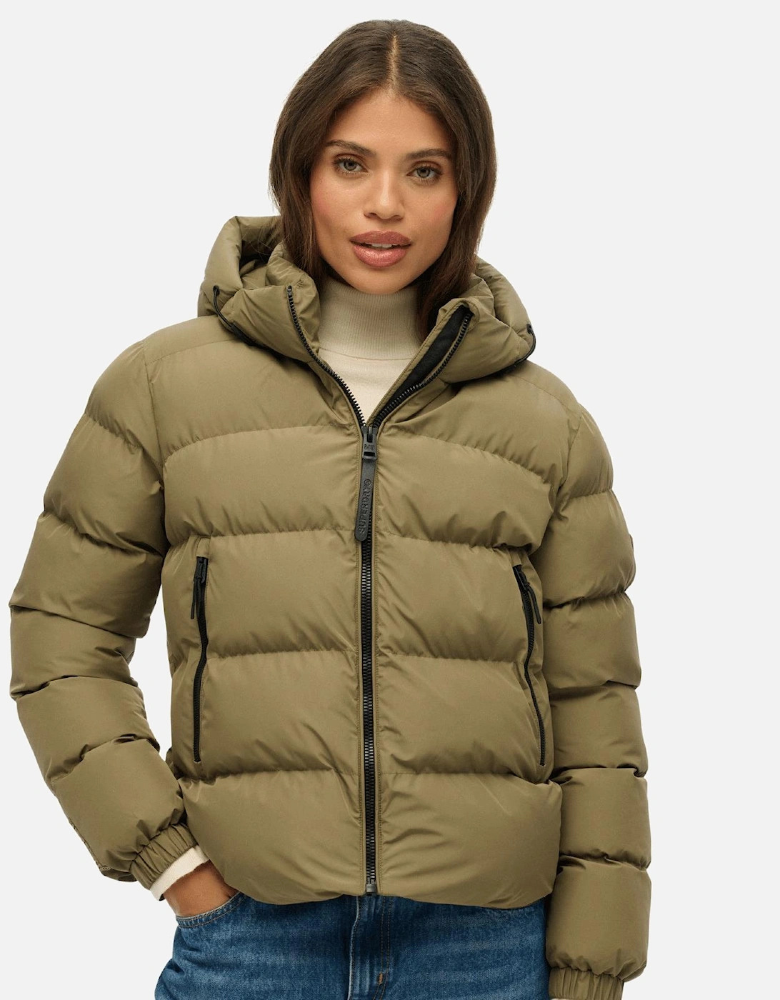 Women's Superdry Womens Hooded Sports Padded Jacket - Green - Size: 8