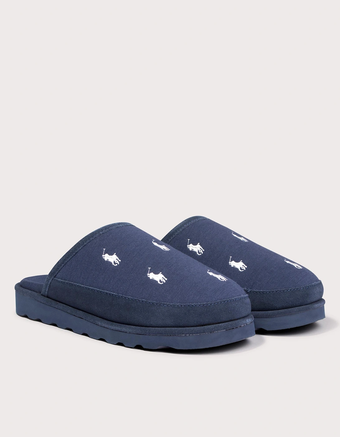 Reade Suede-Trim Polo Pony Scuff Slippers