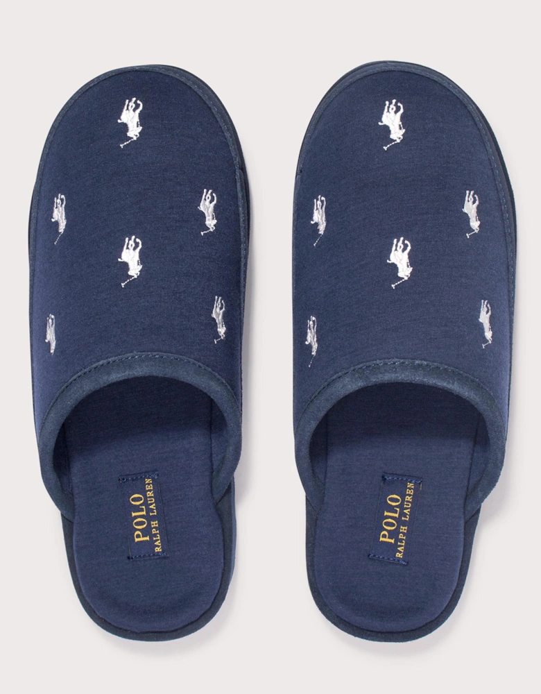 Reade Suede-Trim Polo Pony Scuff Slippers