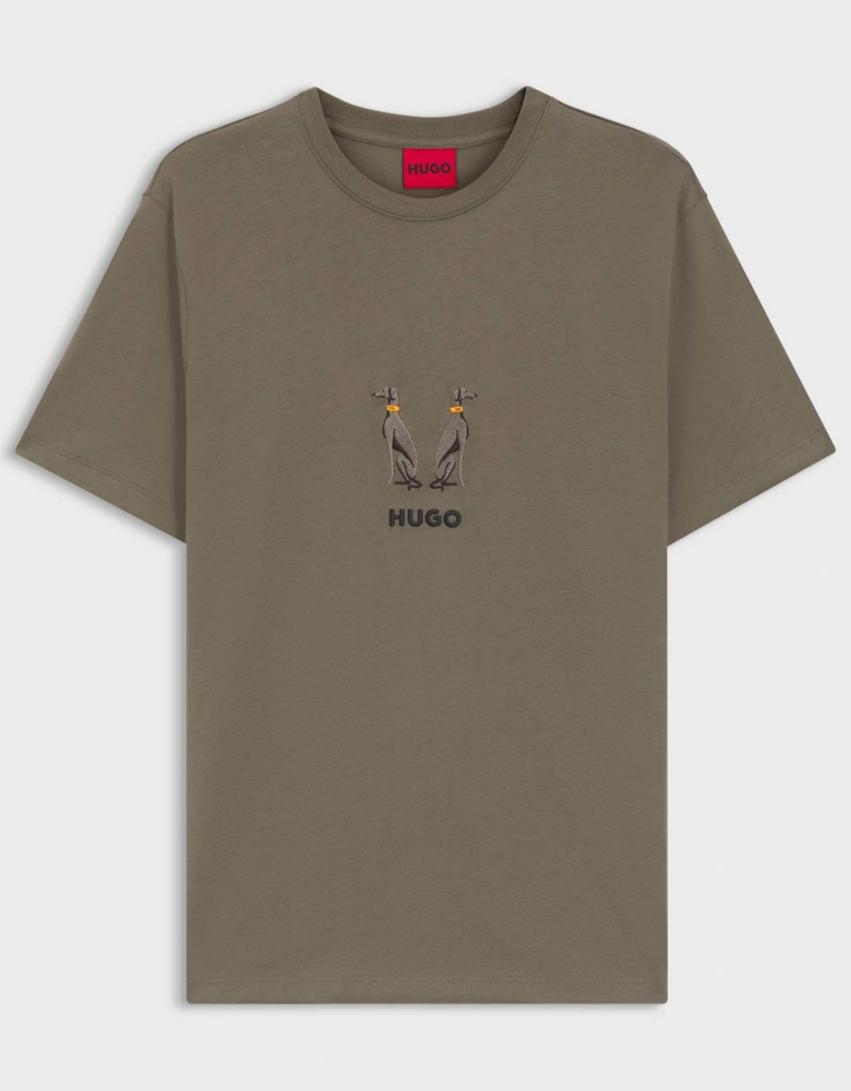 HUGO Dugolini Mens Cotton-Jersey T-Shirt with Embroidered Logo Artwork - Medium Grey 032