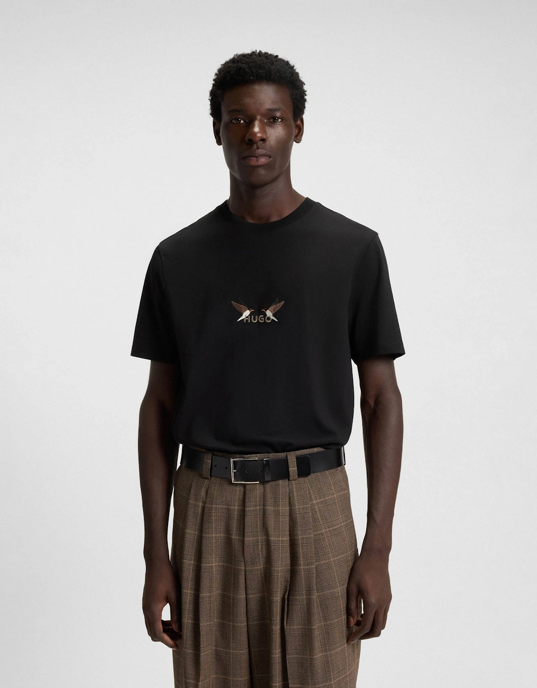 HUGO Dugolini Mens Cotton-Jersey T-Shirt with Embroidered Logo Artwork - Black 001, 5 of 4