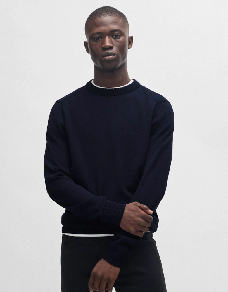 BOSS Orange Avac C Mens Wool Blend Regular Fit Sweater with Embroidered Logo  - Dark Blue 404