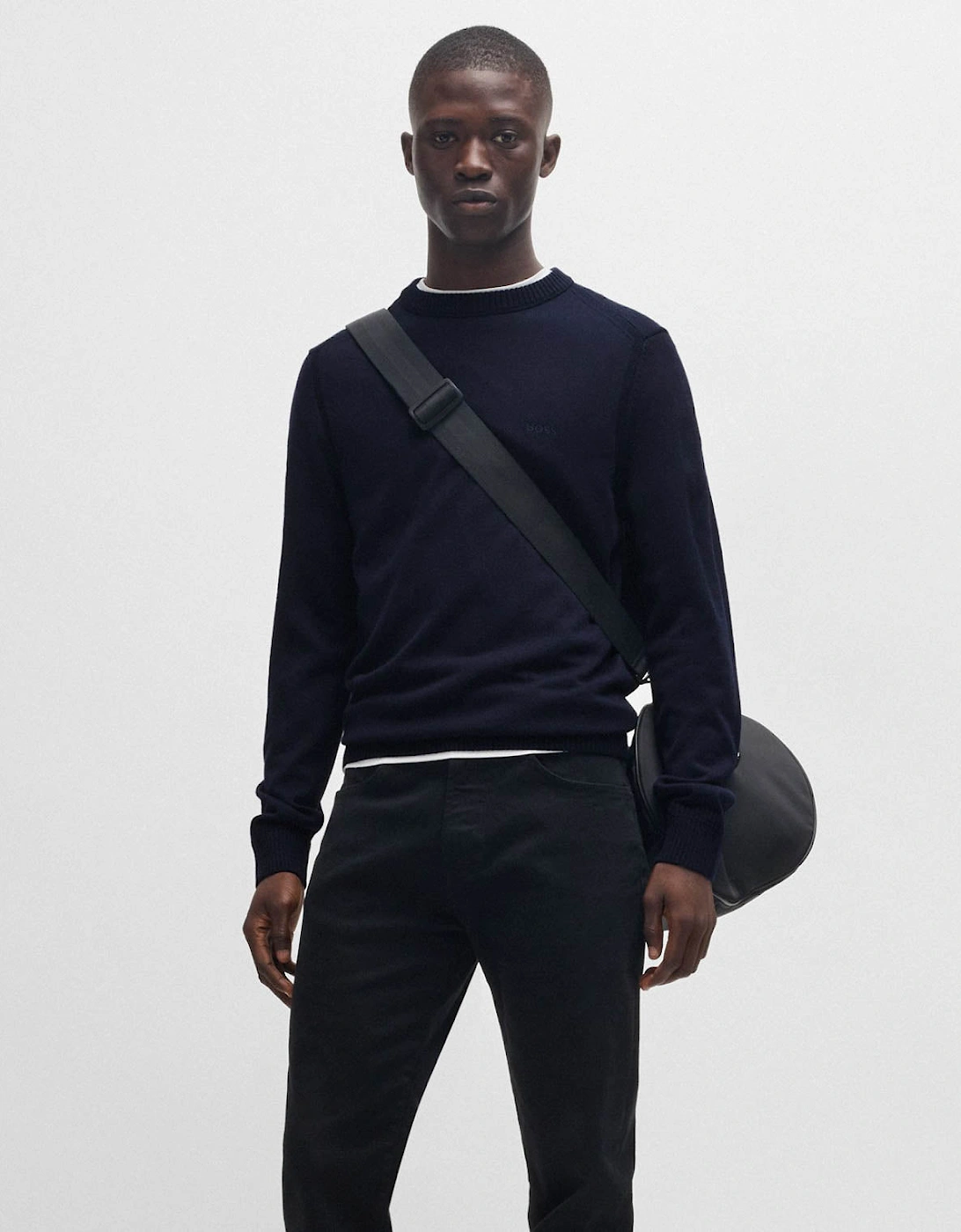 BOSS Orange Avac C Mens Wool Blend Regular Fit Sweater with Embroidered Logo  - Dark Blue 404