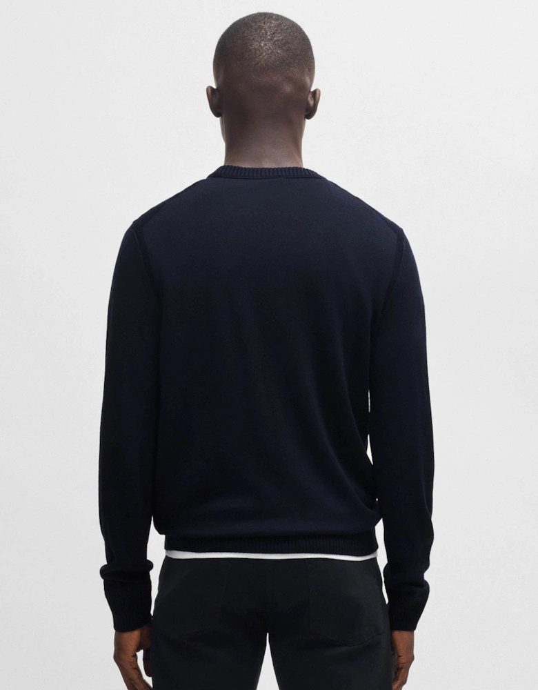 BOSS Orange Avac C Mens Wool Blend Regular Fit Sweater with Embroidered Logo  - Dark Blue 404