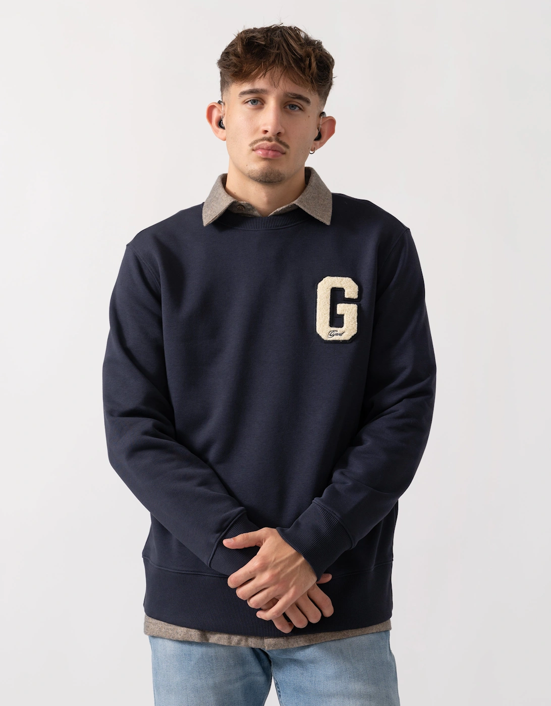 Mens G Badge Crew Neck Sweatshirt - 433 Evening Blue, 5 of 4
