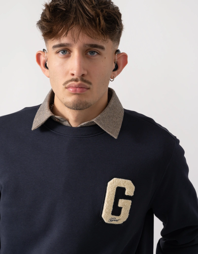 Mens G Badge Crew Neck Sweatshirt - 433 Evening Blue