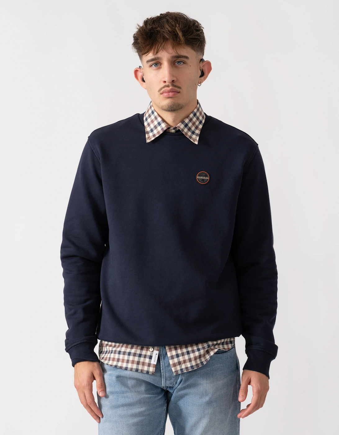 Badge Mens Crew Neck Sweatshirt - Blue Marine 176, 6 of 5