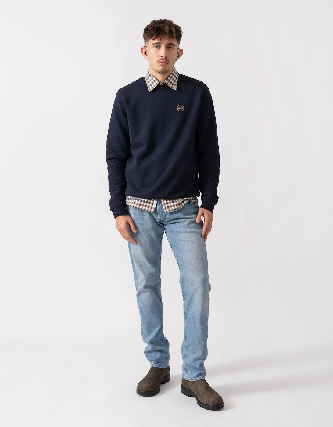 Badge Mens Crew Neck Sweatshirt - Blue Marine 176