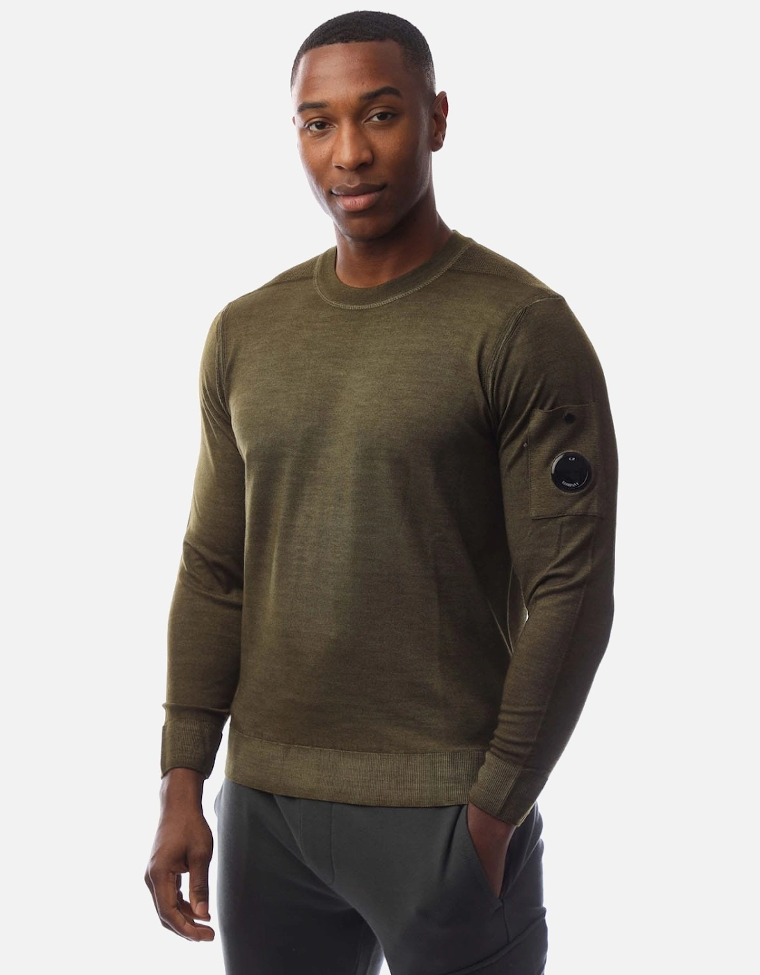 CP Company Men's Merino Wool Lens Crewneck Sweatshirt - Green - Size: 44