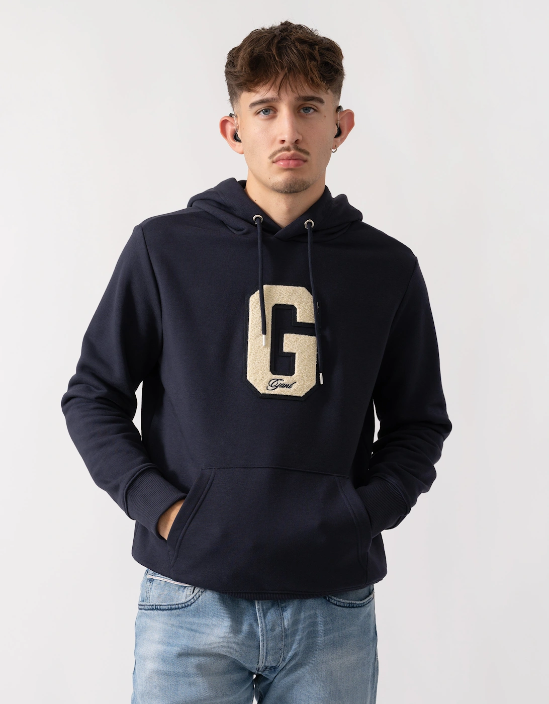 Mens G Badge Hoodie - 433 Evening Blue, 5 of 4