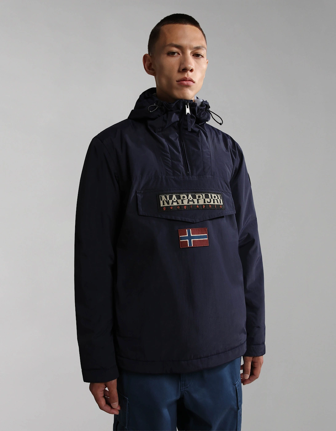 Men's Napapijri Rainforest Winter 3 Mens Hooded Anorak - Blue Marine 176 - Navy - Size: 42/Regular