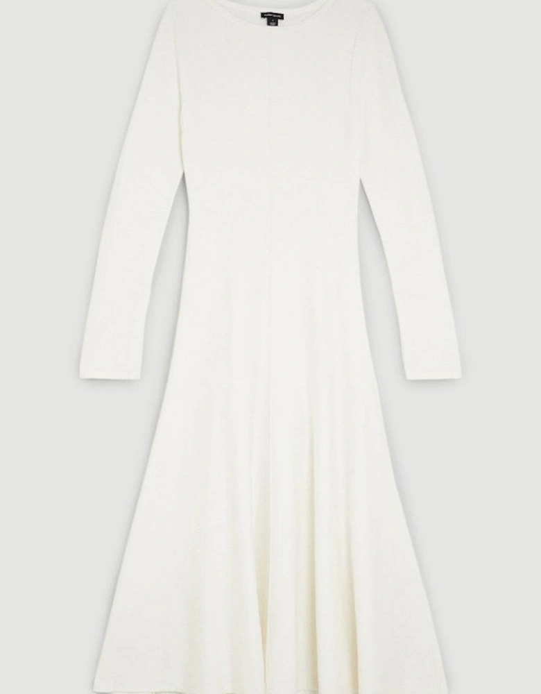 Compact Knit Wool Look Full Skirt Midi Dress