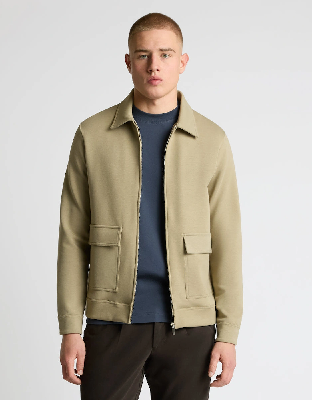 Zip Through Jersey Overshirt 92 Beige