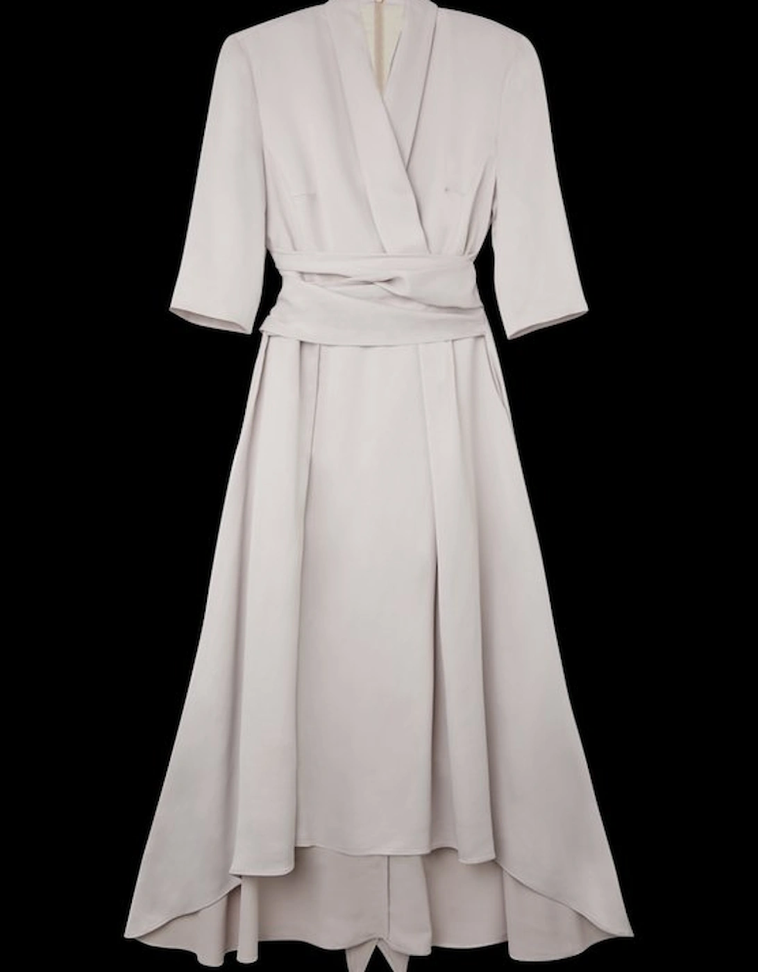 Satin Back Crepe Wrap Tie High Low Maxi Dress