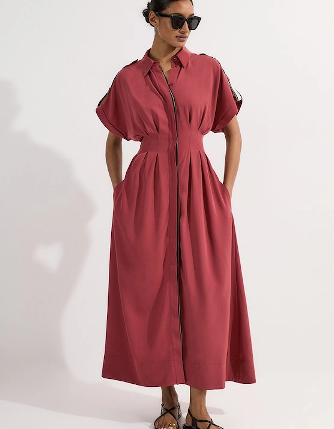 Tall Crepe Woven Shirt Dress With Contrast Stripe Trim, 5 of 4