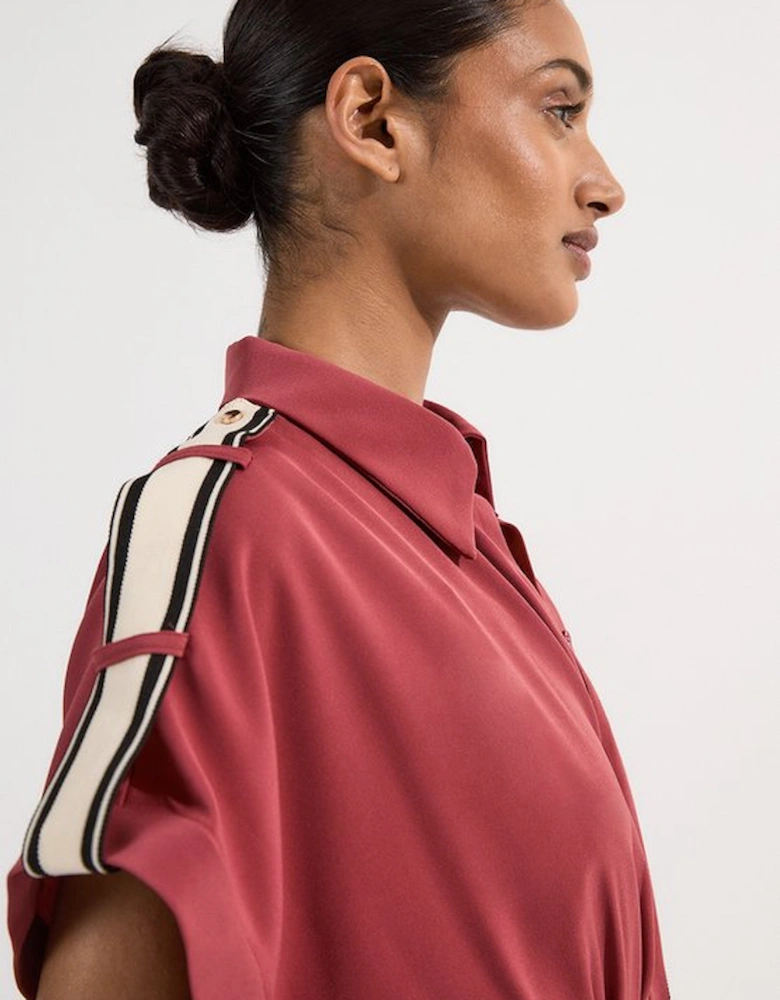 Tall Crepe Woven Shirt Dress With Contrast Stripe Trim