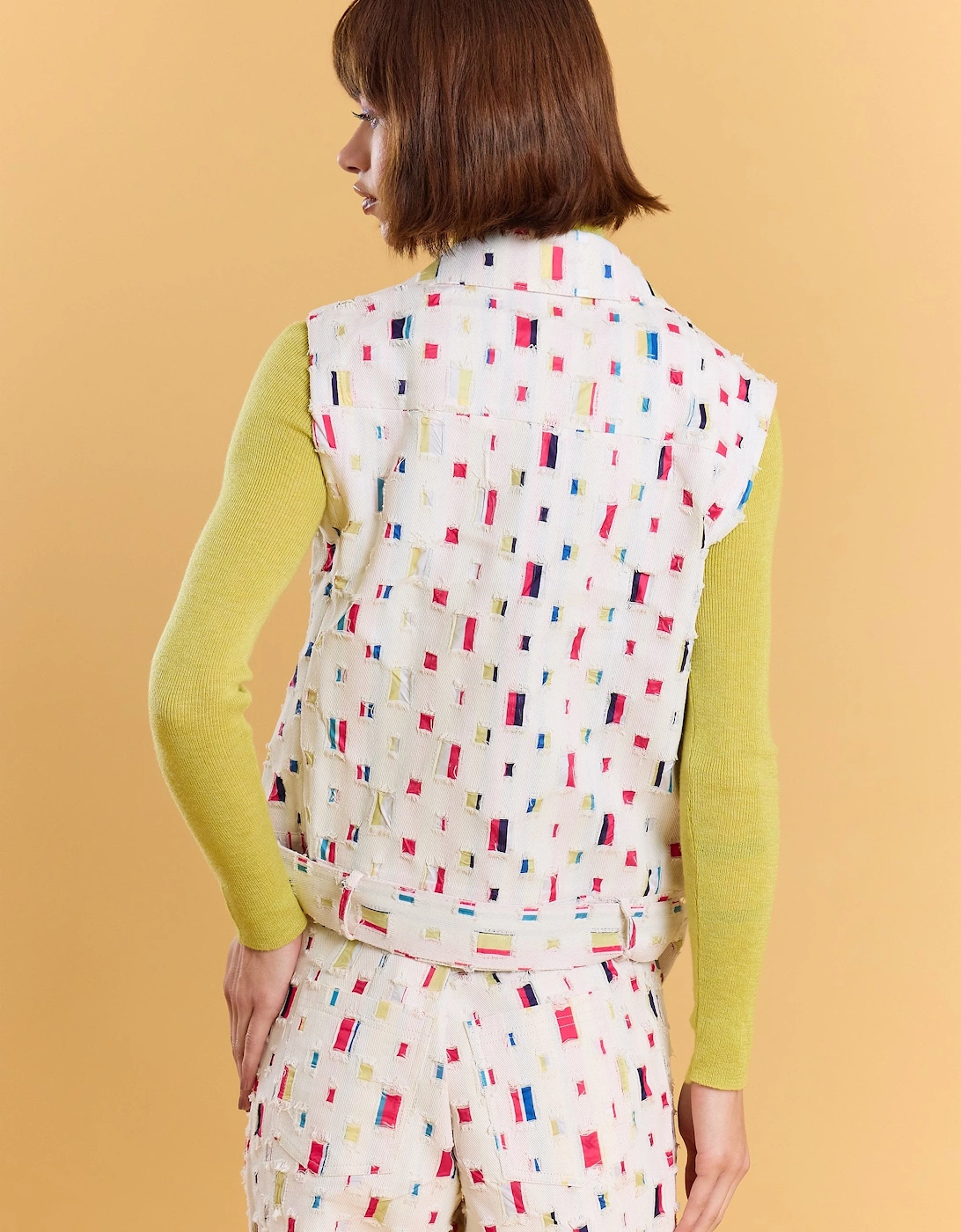 Eco Cotton Denim Geometric Trench Gilet