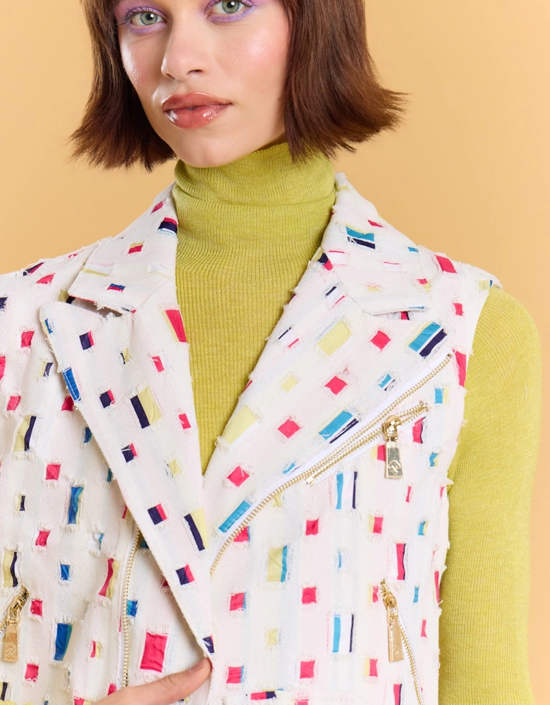 Eco Cotton Denim Geometric Trench Gilet