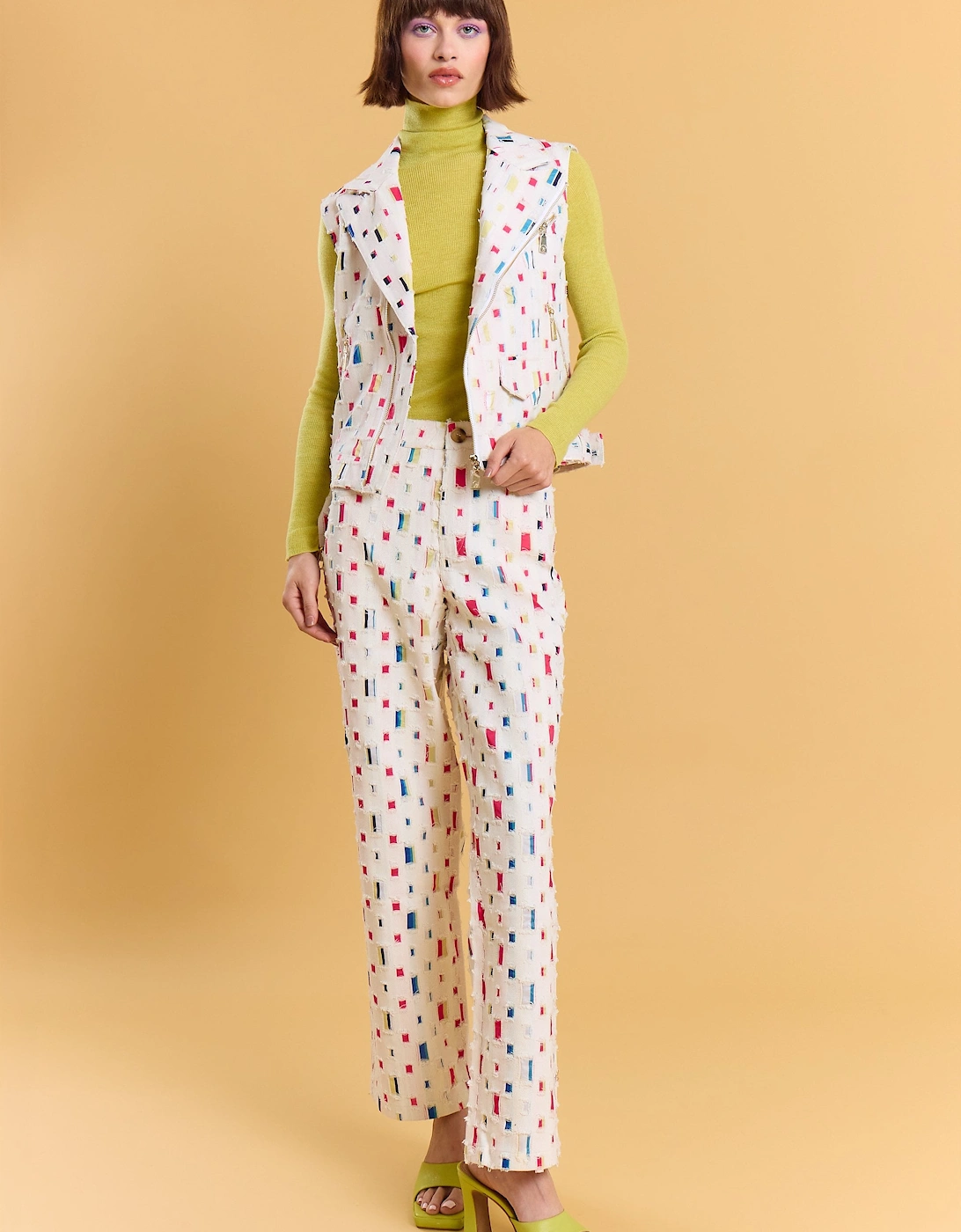 Eco Cotton Denim Geometric Trench Gilet