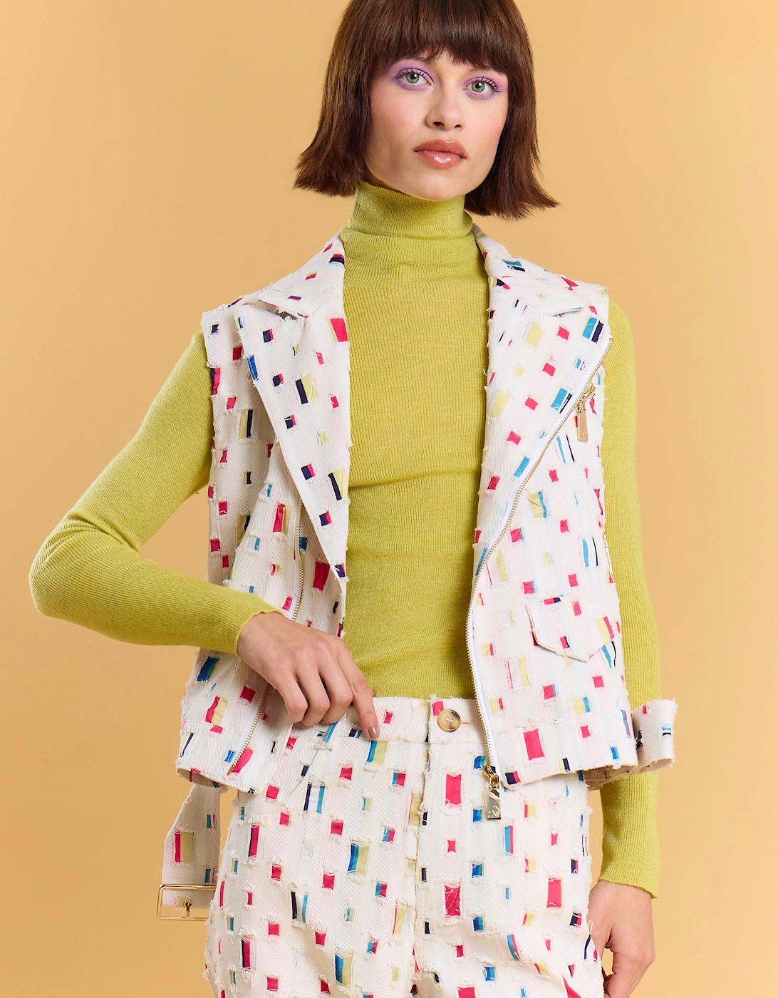 Eco Cotton Denim Geometric Trench Gilet, 5 of 4