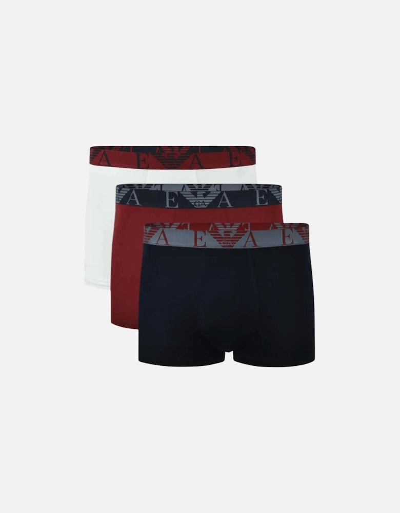 3-Pack Stretch Cotton Red/Navy/White Boxer Trunks