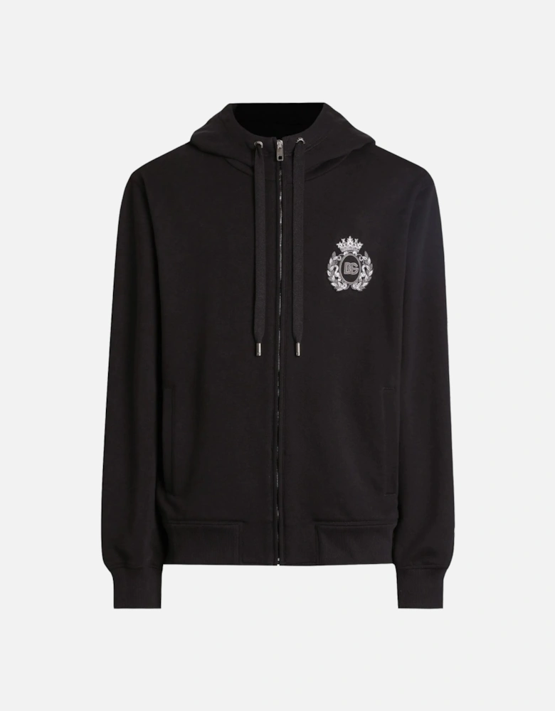 Embellished Logo Zip Hooded Top Black