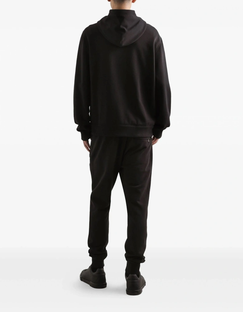 Embellished Logo Zip Hooded Top Black