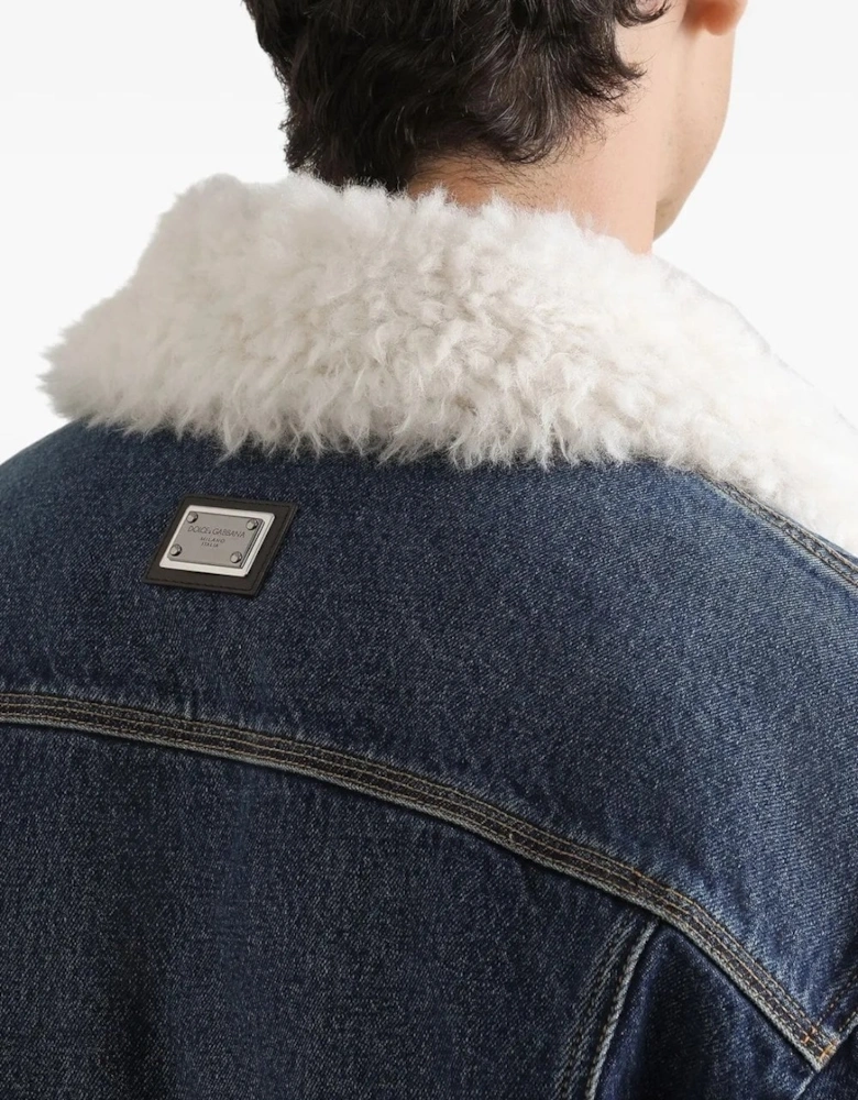 Sherpa Lined Denim Jacket Blue
