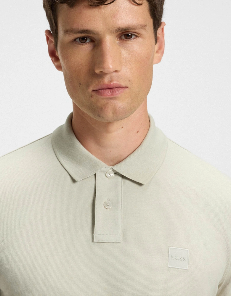 BOSS Orange Passerby Mens Long Sleeve Stretch-Cotton Polo Shirt with Logo Patch - Light Beige 271