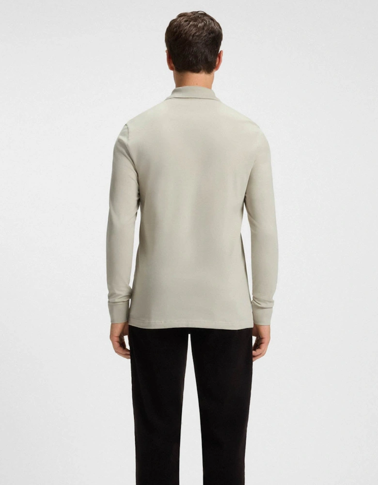 BOSS Orange Passerby Mens Long Sleeve Stretch-Cotton Polo Shirt with Logo Patch - Light Beige 271