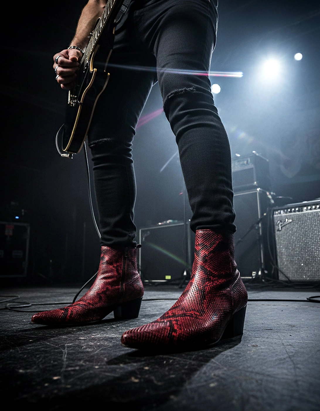 LENNON Mens Cuban Heel Boots Red Snake