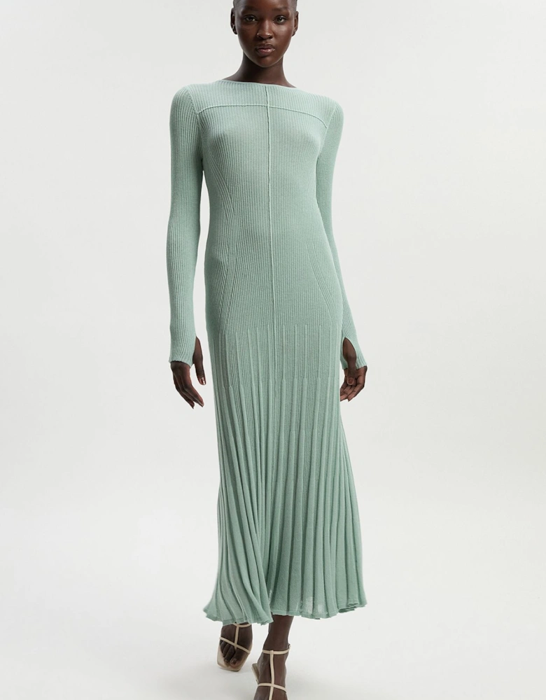 Petite Drapey Sheer Rib Knitted Midi Dress