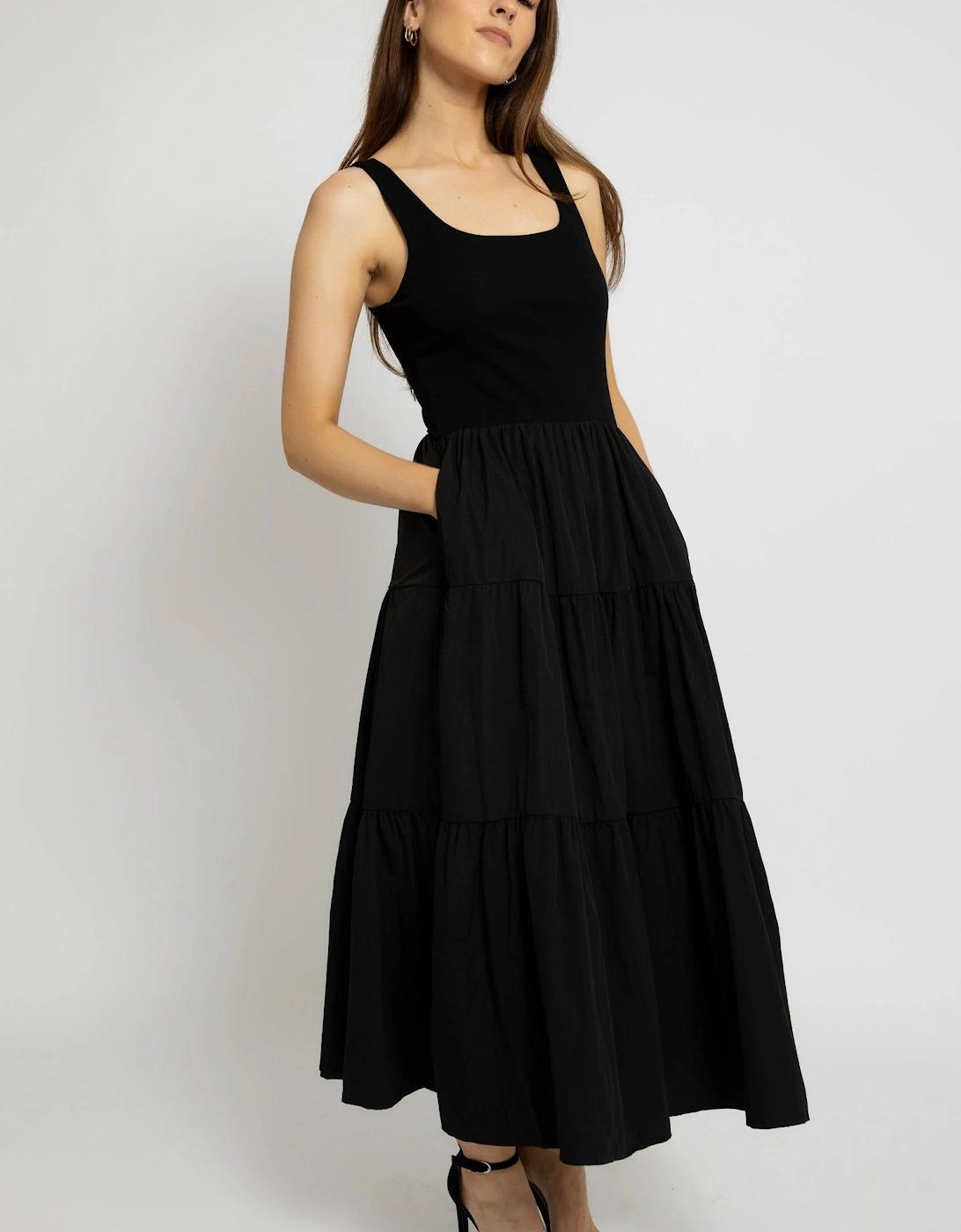 Everyday Black Tank Midi Dress With Pockets, 2 of 1