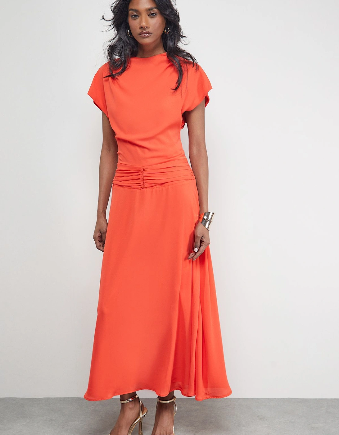 Chiffon Grown On Sleeve Drop Waist Midi Dress, 2 of 1