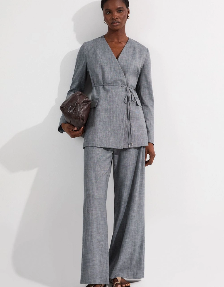 Tailored Marl Tie Waist Detail Wide Leg Trouser
