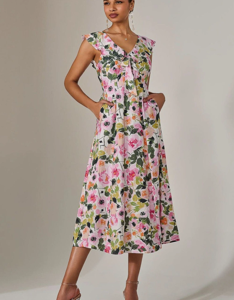 Frill V Neck Midaxi Dress
