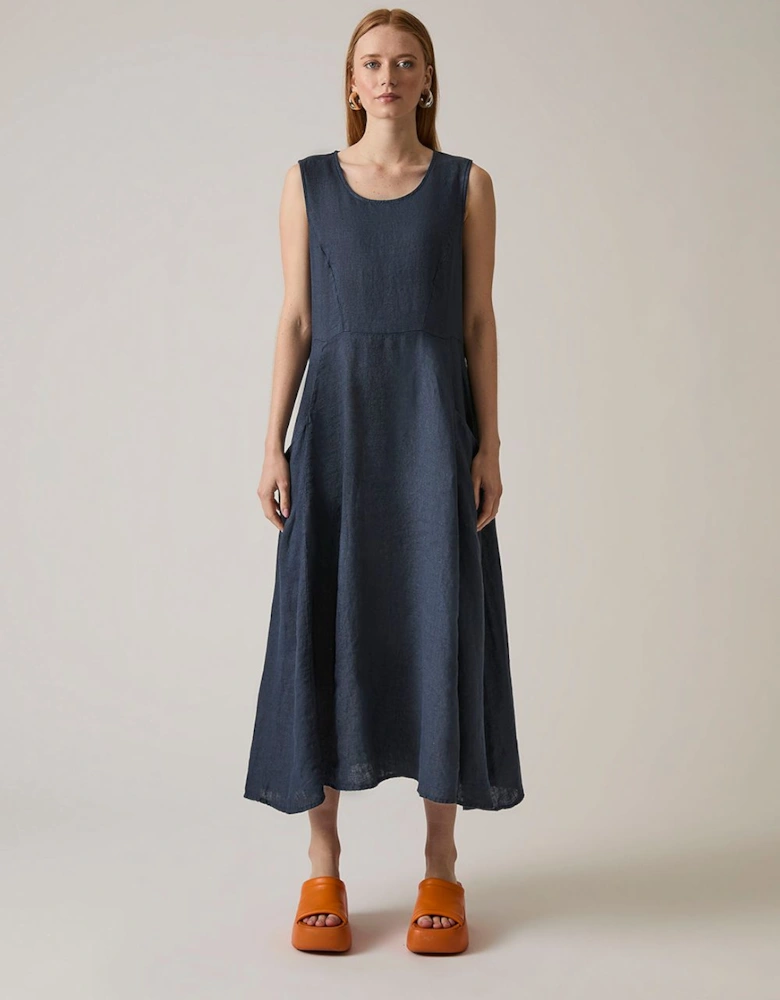 Linen Navy Midi Dress