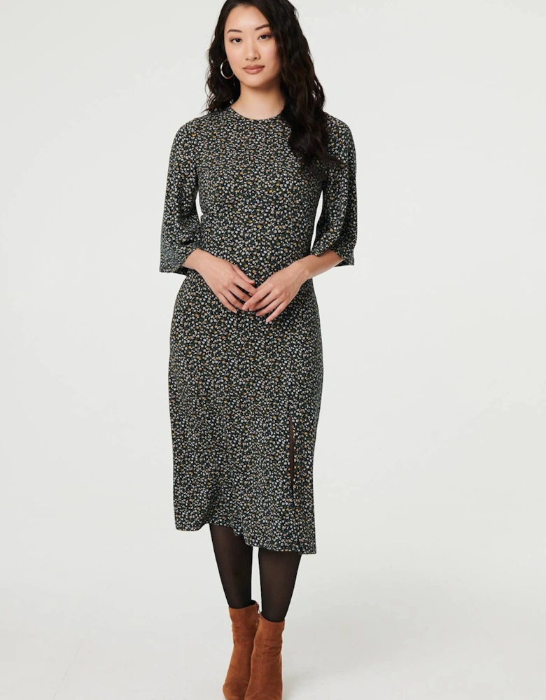 Ditsy Floral Angel Sleeve Midi Dress