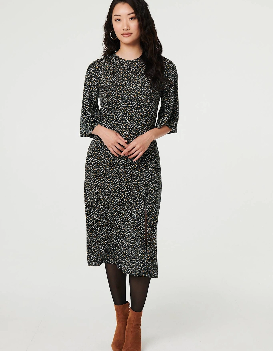 Ditsy Floral Angel Sleeve Midi Dress, 2 of 1