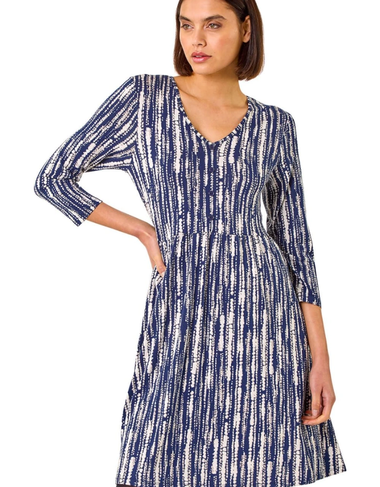 Tie Dye Button Detail V-Neck Dress