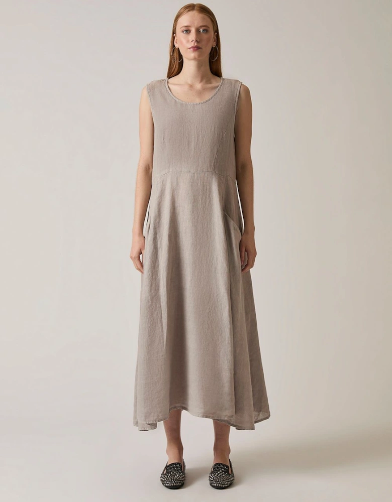 Linen Taupe Midi Dress
