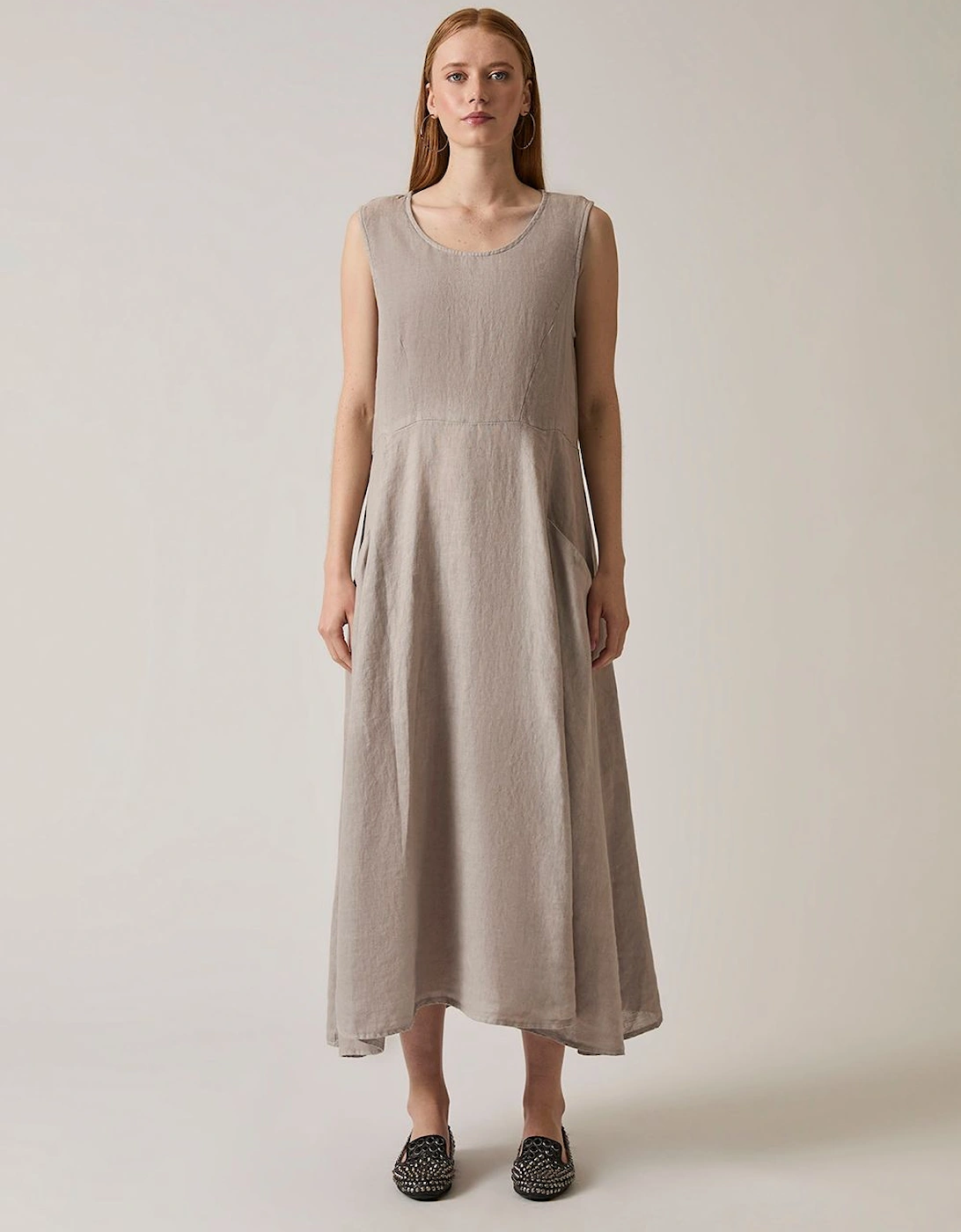Linen Taupe Midi Dress, 2 of 1