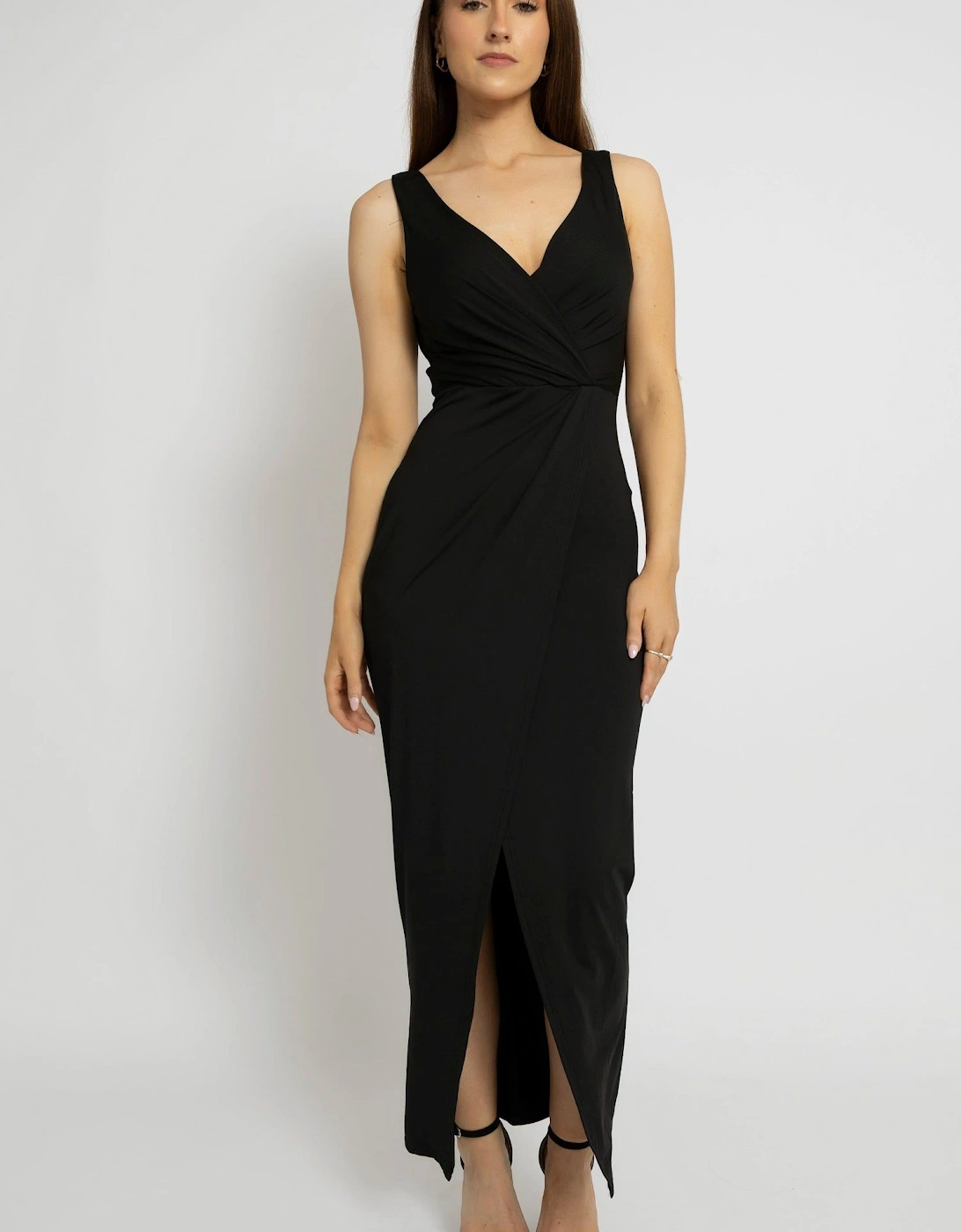Chic Black V-Neck Front Slit Maxi Dress, 2 of 1