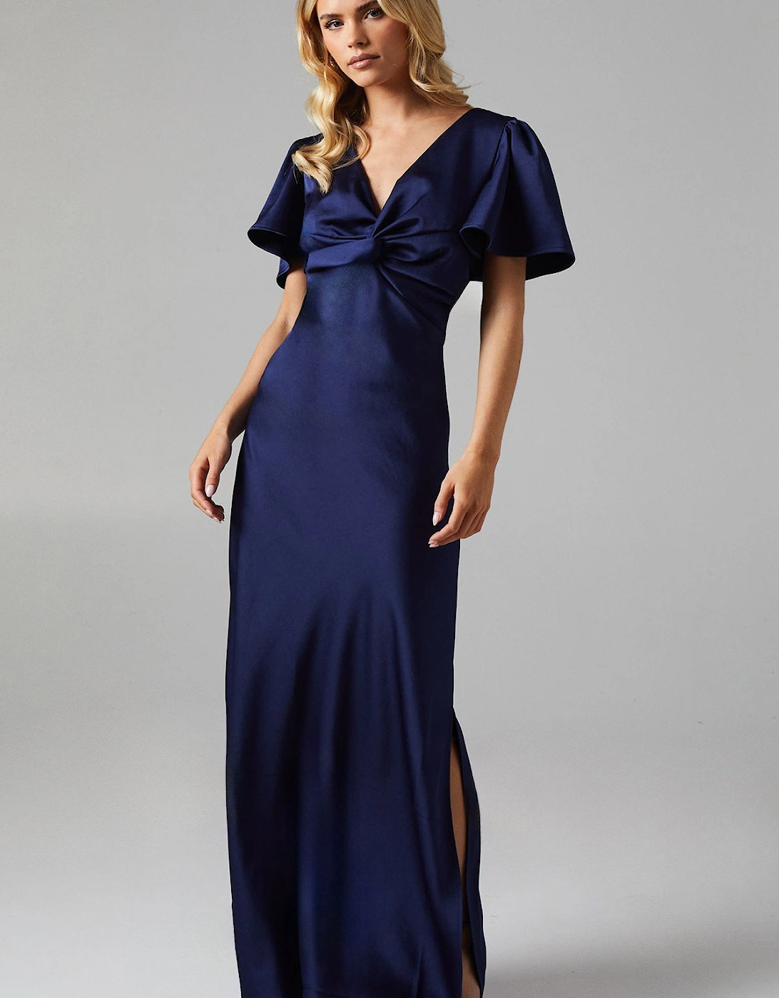 Petite Twist Front Angel Sleeve Maxi Bridesmaid Dress, 2 of 1